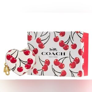 Coach Boxed Small Heart Coin Case With Cherry Print